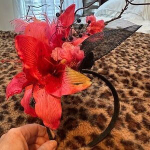 Pink Floral Feather Fascinator Headband